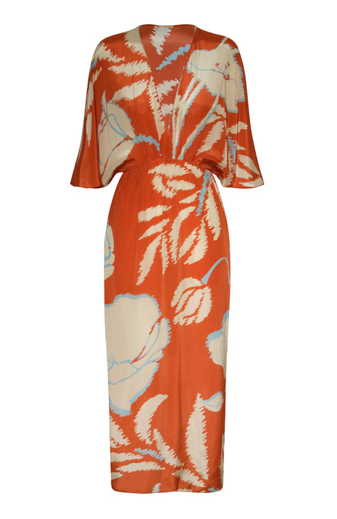 Topacio Crepe Chine Tunic Dress / Orange Gladiolos